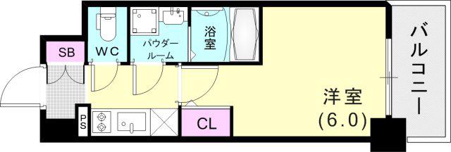 エスリード神戸兵庫駅アクアヴィラ(1K/2階)の間取り写真