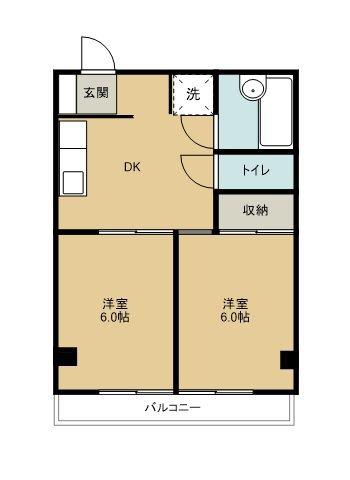 カーサハシモト(2DK/2階)の間取り写真