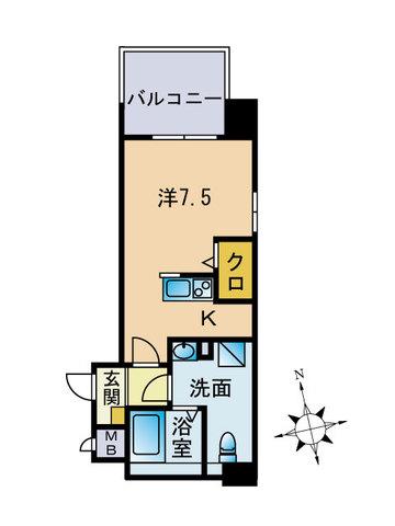 はれわたる大手門(ワンルーム/4階)の間取り写真