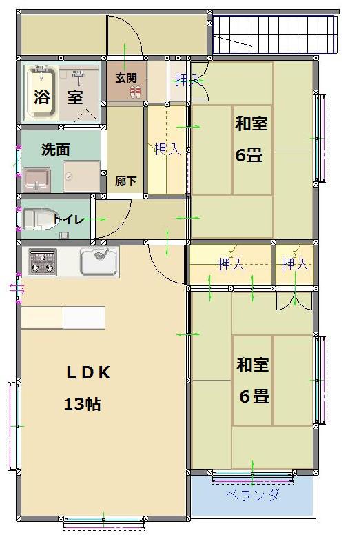 空港ハイツ(2LDK/2階)の間取り写真