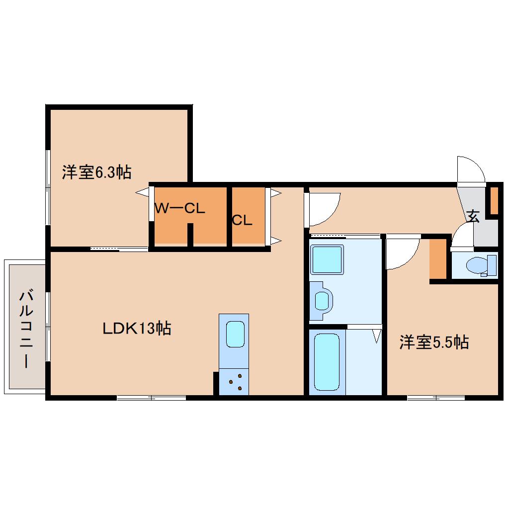 RETORIA小綱(2LDK/1階)の間取り写真