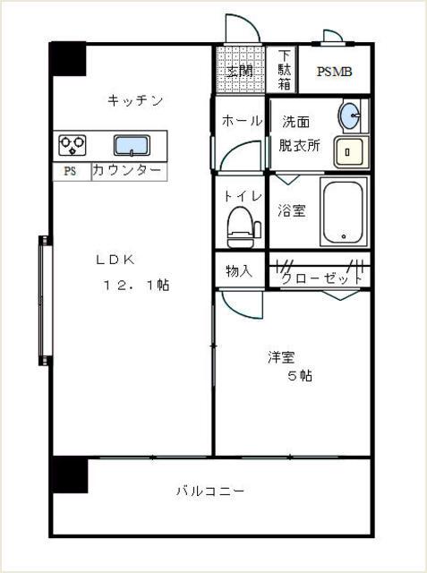 スタンドリバー博多駅南(1LDK/10階)の間取り写真