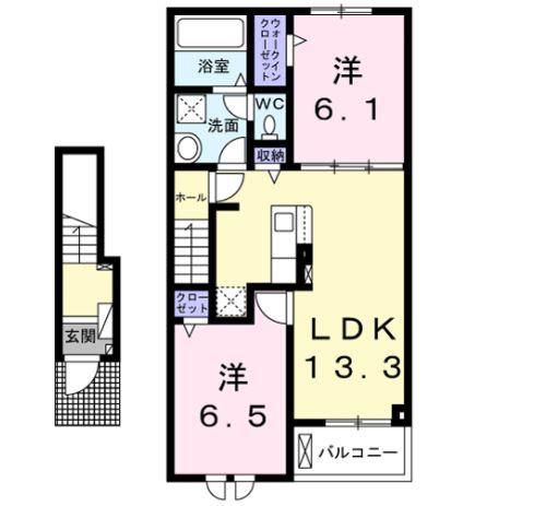 セレーノ箕輪(2LDK/2階)の間取り写真