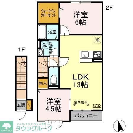 エアリーガーデンB(2LDK/2階)の間取り写真