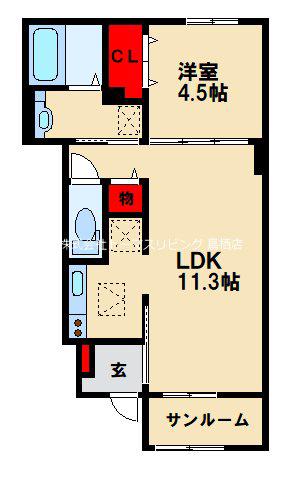エスペランサ田代(1LDK/1階)の間取り写真
