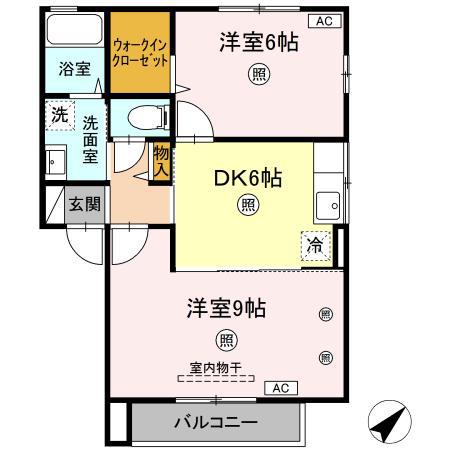ウィング ヴューA(2DK/2階)の間取り写真