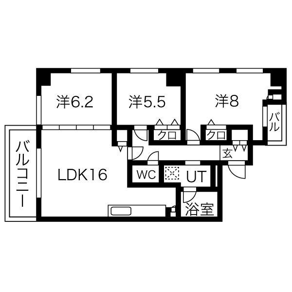 ロイヤルチェリー大濠公園(3LDK/3階)の間取り写真