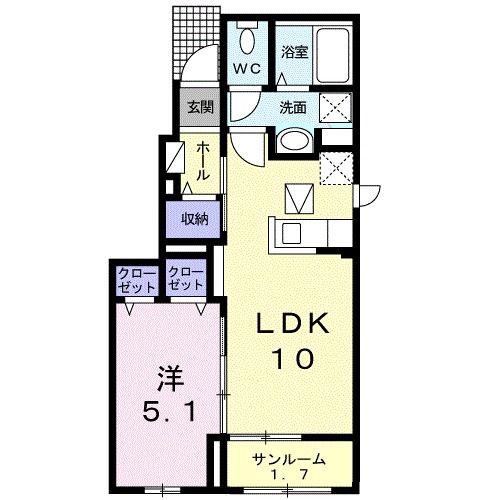 ウイング C(1LDK/1階)の間取り写真