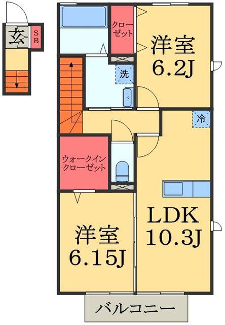 ＪＲ総武本線 四街道駅 徒歩20分 2階建 築10年(2LDK/2階)の間取り写真