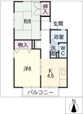 セジュールコスモス B棟(2K/1階)の間取り写真