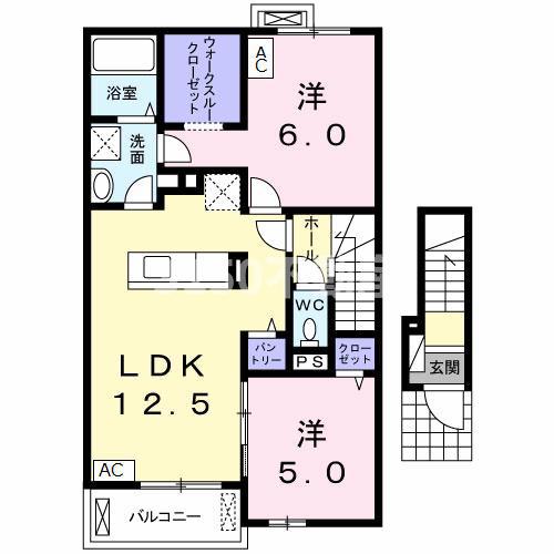 カーサ プラシードA棟(2LDK/2階)の間取り写真