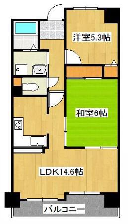 プレステージ土山(2LDK/6階)の間取り写真