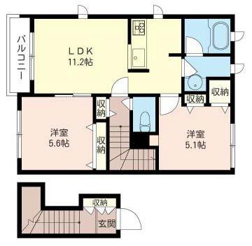 カーサ エフ(2LDK/2階)の間取り写真