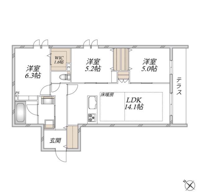 領家プライムコートI(3LDK/1階)の間取り写真