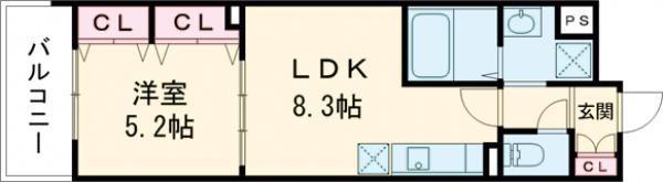 ラモーナ諸福III(1LDK/2階)の間取り写真