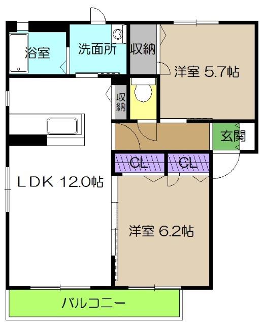 コンフォート B棟(2LDK/2階)の間取り写真