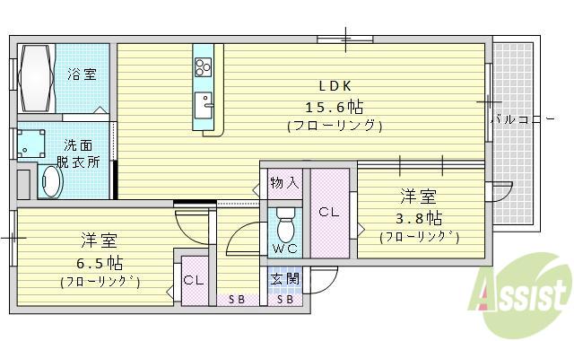 リュー・グロワールA棟(2LDK/1階)の間取り写真