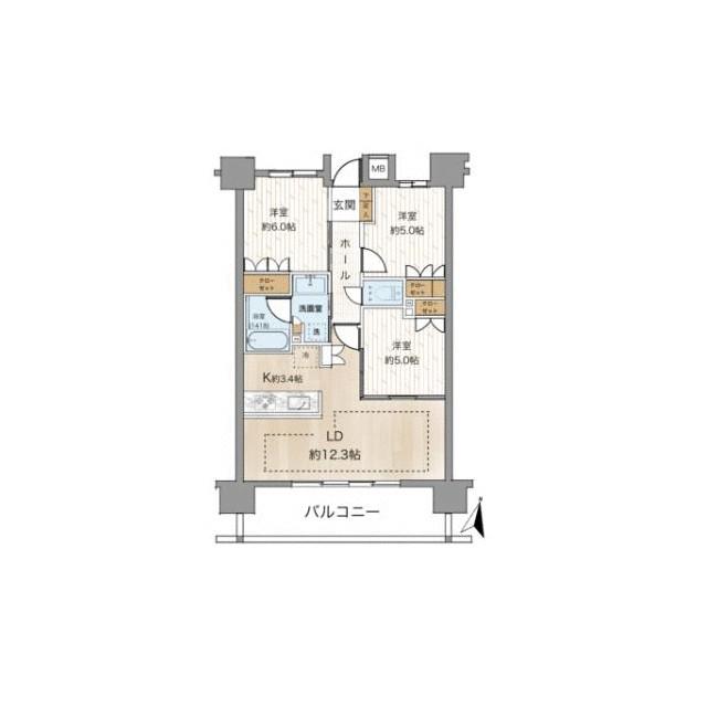 エクセレントシティ西川ロ(3LDK/9階)の間取り写真