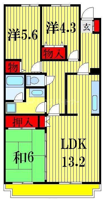船橋夏見レジデンス(3LDK/5階)の間取り写真