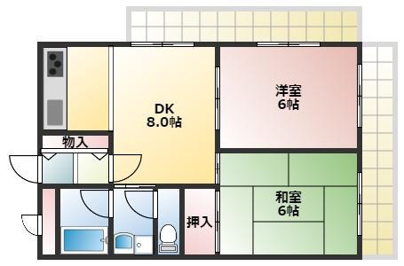 フローラルハイツダイキⅢ(2DK/2階)の間取り写真