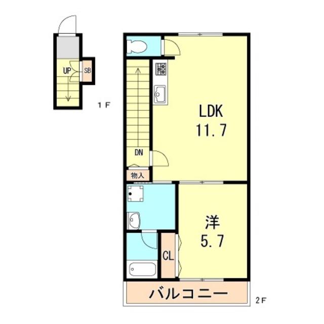 GLAハート長田(1LDK/2階)の間取り写真