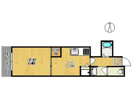 ―香りと光のレジデンス― アローマHAKKO四條畷(1DK/4階)の間取り写真