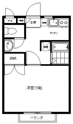宿河原ベルデ(1K/1階)の間取り写真