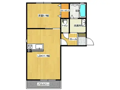 レガーロII A棟(1LDK/2階)の間取り写真