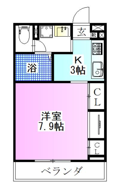リブリエムクレストB(1K/1階)の間取り写真