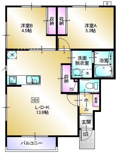 ピュアフォレスト白銀I(2LDK/1階)の間取り写真