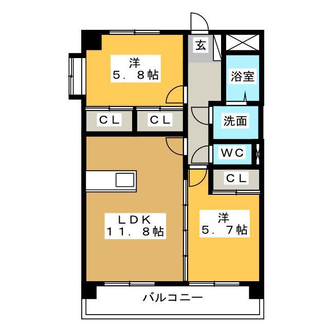 プリリアンスTAKEKOSHI(2LDK/2階)の間取り写真