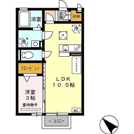 ニューハイツタリカドC(1LDK/1階)の間取り写真