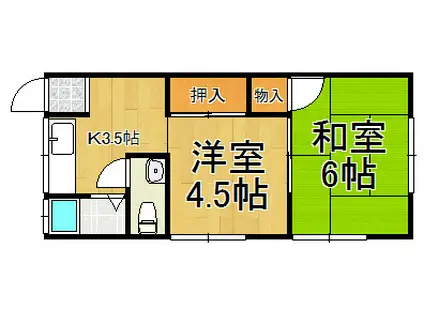 阪急今津線 小林駅(兵庫) 徒歩12分 2階建 築53年(1LDK/2階)の間取り写真