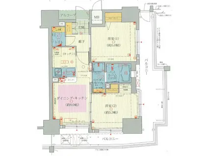 エステムプラザ難波ウエストリバークロス(2DK/7階)の間取り写真