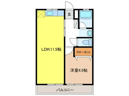 ハイツむすぶ(1LDK/3階)の間取り写真