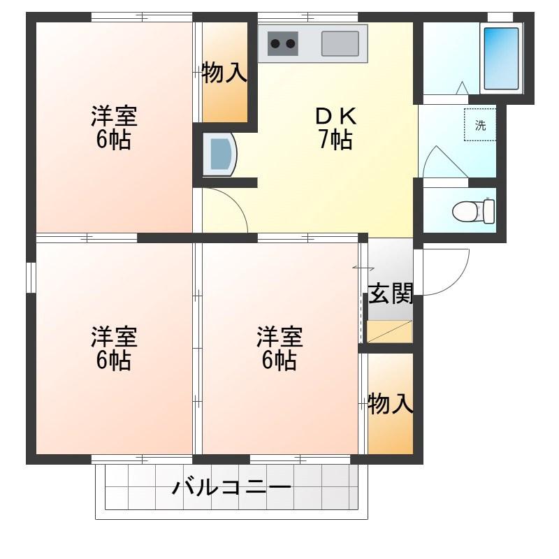 コーポセジュール(3DK/1階)の間取り写真