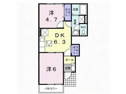 サニーPIAZZA(2DK/1階)の間取り写真