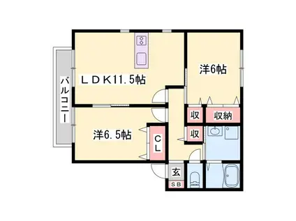 サンビレッジ瑞景D棟(2LDK/2階)の間取り写真