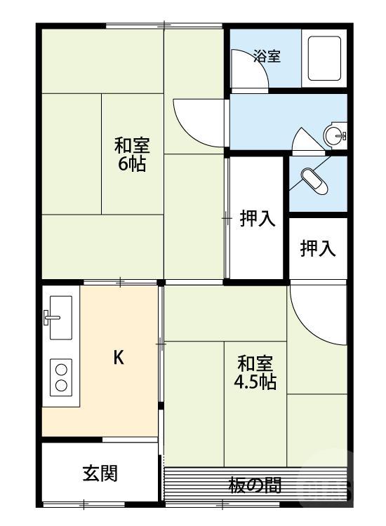 旭第1ハイツ(2K/1階)の間取り写真