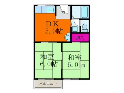 第1英興荘(2DK/2階)の間取り写真