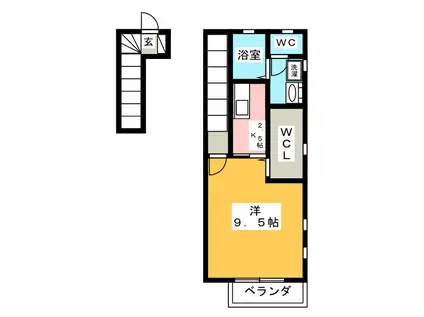 ボワ・リジエール D(1K/2階)の間取り写真