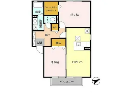 カーサビアンカ(2DK/2階)の間取り写真