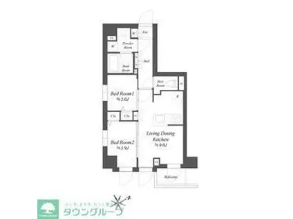 ブランシエスタ品川大井町パークエッジ(2DK/6階)の間取り写真