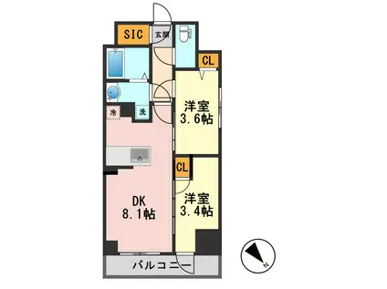 AUGUSTA RESIDENCE 新小岩(2DK/7階)の間取り写真