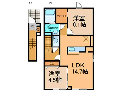 エリクラール(2LDK/2階)の間取り写真