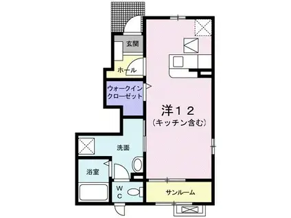アンディマンシェC(ワンルーム/1階)の間取り写真