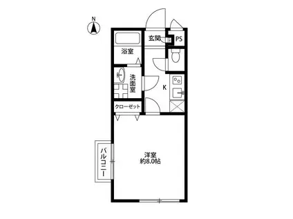 アムール ボヌール(1K/2階)の間取り写真