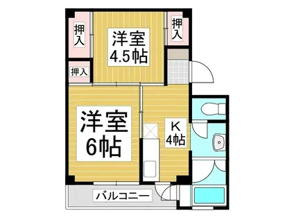 ビレッジハウス川岸2号棟(2K/4階)の間取り写真