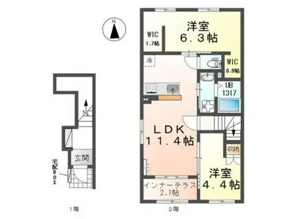 ルピナス滝(2LDK/2階)の間取り写真