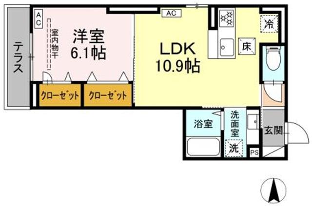 D PAINA 中野島II(1LDK/1階)の間取り写真
